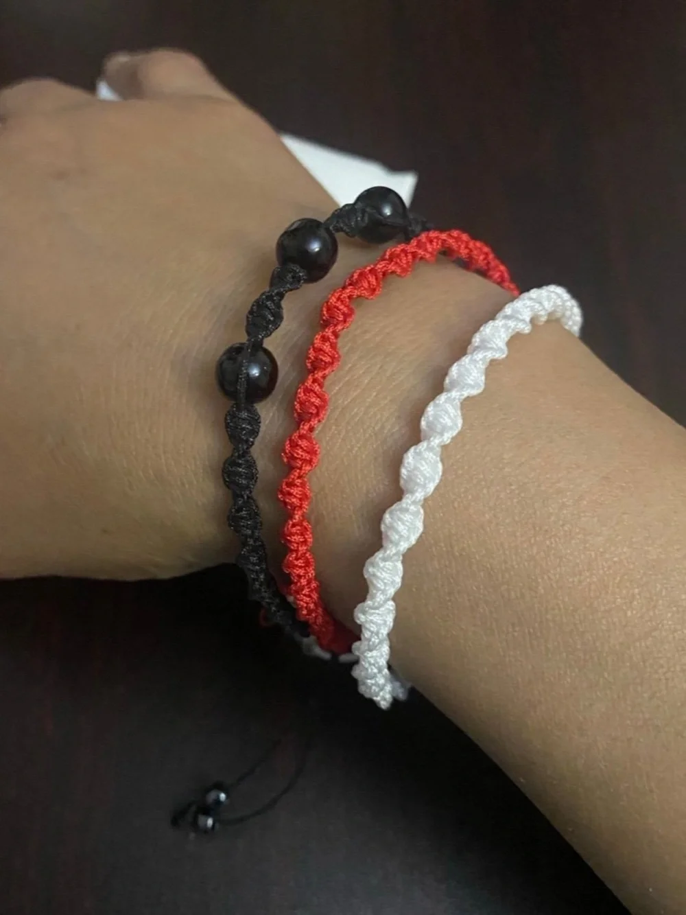 Adjustable Woven Friendship Bracelets - Red, White & Black